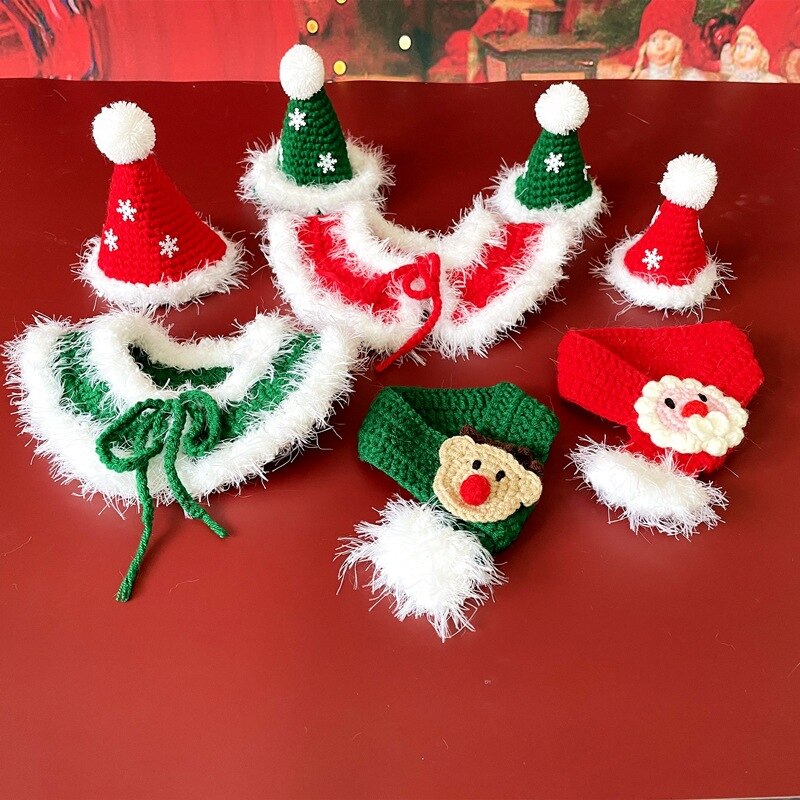 Handmade Knitted Christmas Cat Collar Handmade Knitted Christmas Cat Collar