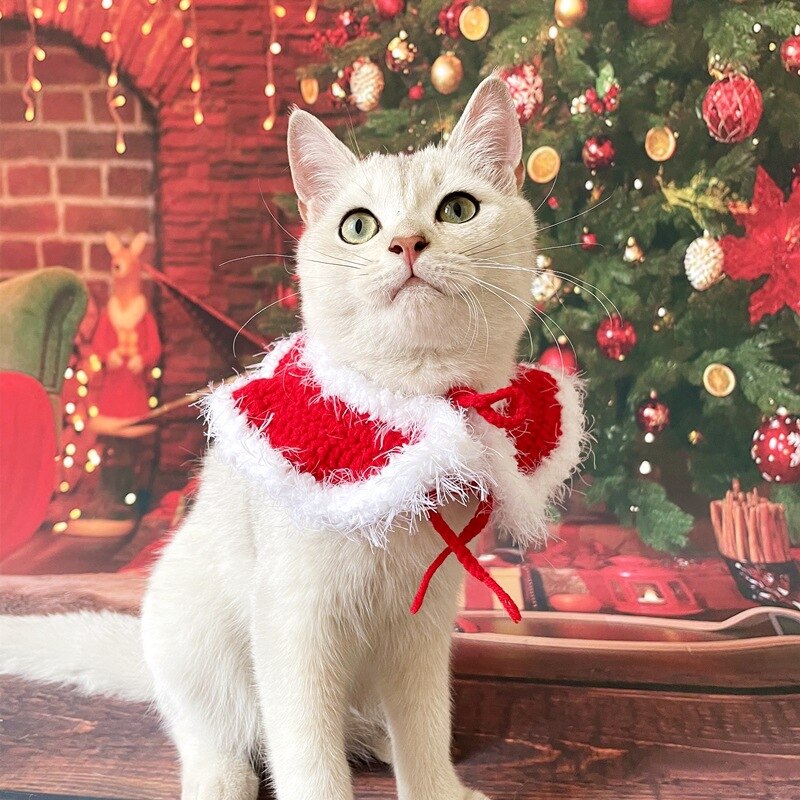 Handmade Knitted Christmas Cat Collar Handmade Knitted Christmas Cat Collar