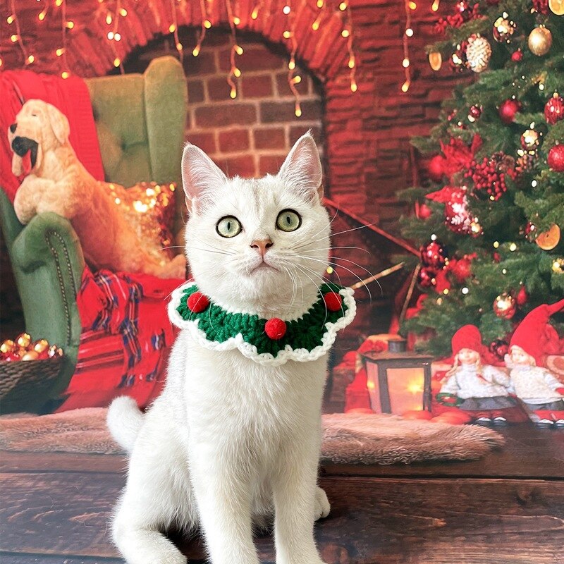 Handmade Knitted Christmas Cat Collar Handmade Knitted Christmas Cat Collar