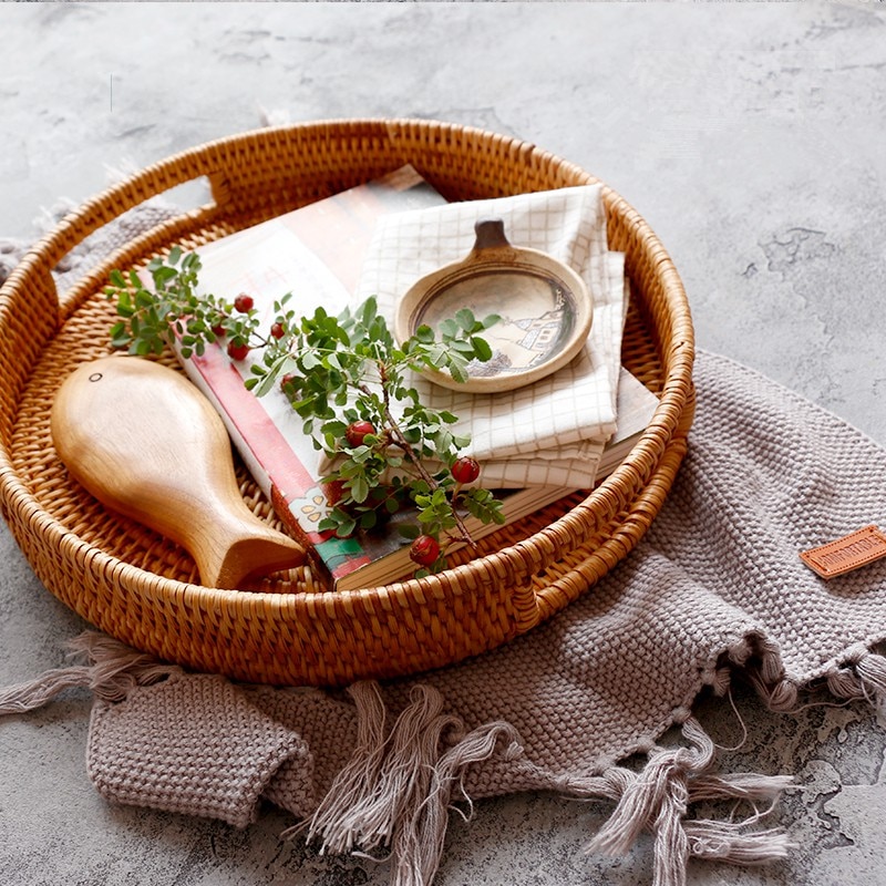 Handmade Rattan Woven Round Tray