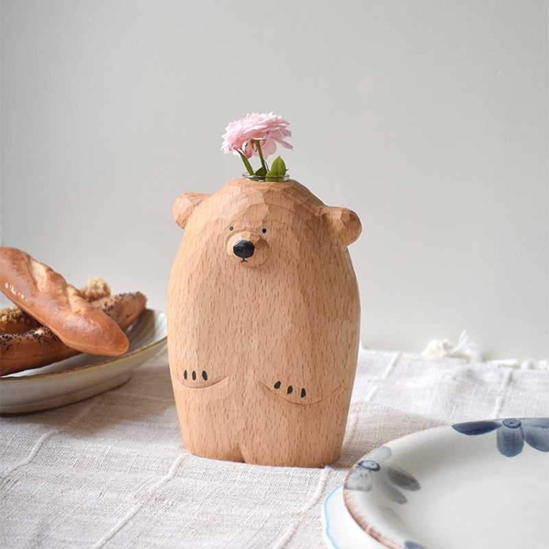 Handmade Wooden Bear Vase