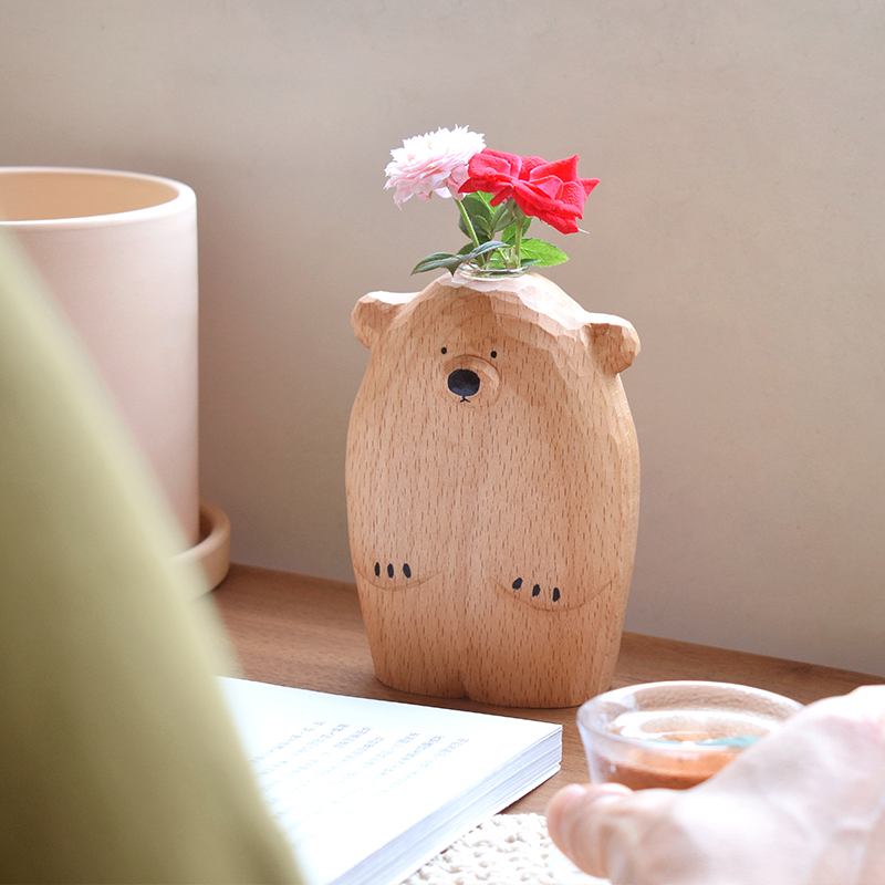 Handmade Wooden Bear Vase Handmade Wooden Bear Vase