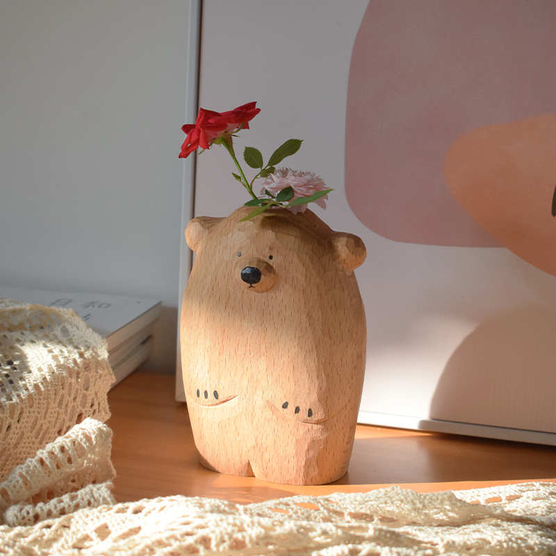 Handmade Wooden Bear Vase Handmade Wooden Bear Vase