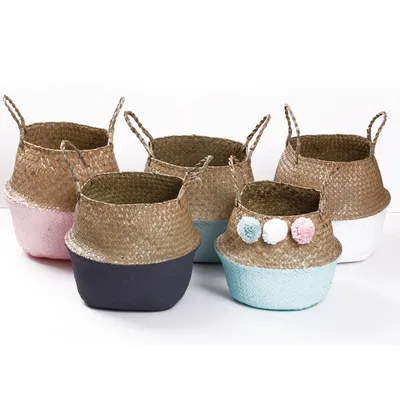 Handmade Woven Storage Basket Folding Clthoes Laundry Basket Straw Wicker Rattan Seagrass Belly Garden Flower Pot Plant Handmade Woven Storage Basket Folding Clthoes Laundry Basket Straw Wicker Rattan Seagrass Belly Garden Flower Pot Plant