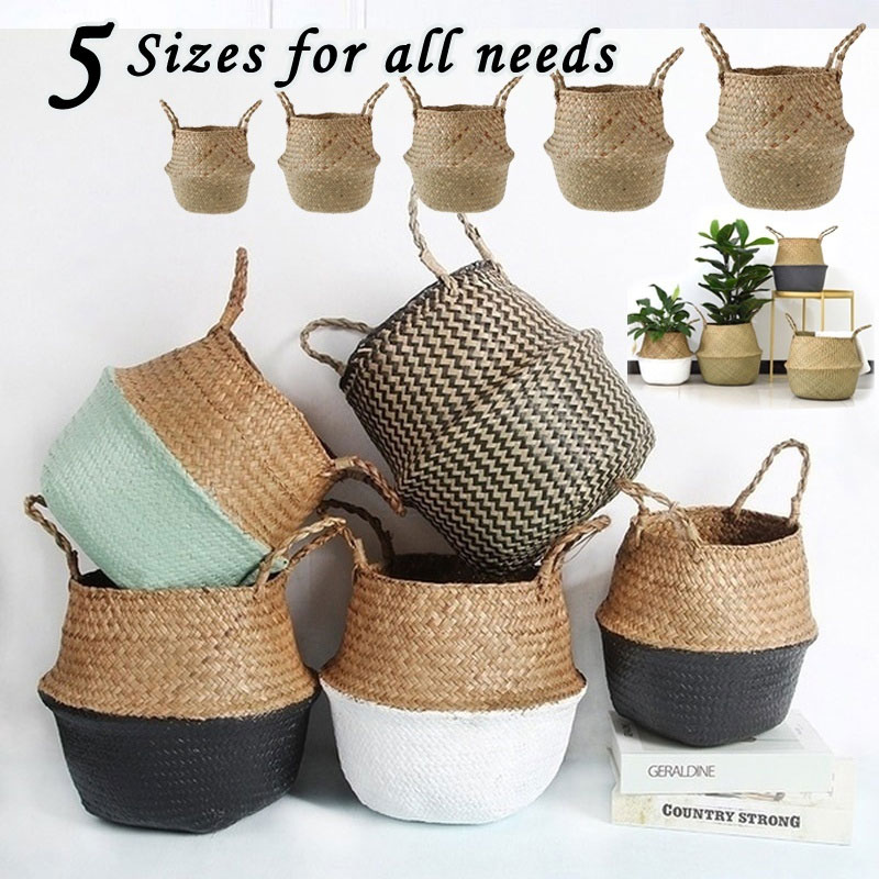 Handmade Woven Storage Basket Folding Clthoes Laundry Basket Straw Wicker Rattan Seagrass Belly Garden Flower Pot Plant Handmade Woven Storage Basket Folding Clthoes Laundry Basket Straw Wicker Rattan Seagrass Belly Garden Flower Pot Plant