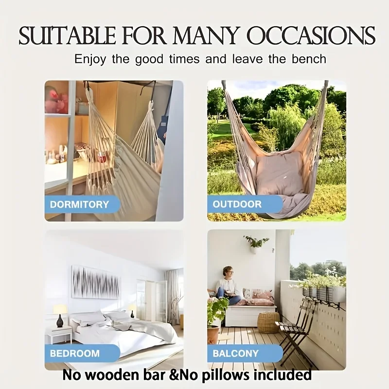 Handwoven Hammock Chair Swing, Fabric Hanging Chair for Indoor and Outdoor Use Sturdy and Comfortable