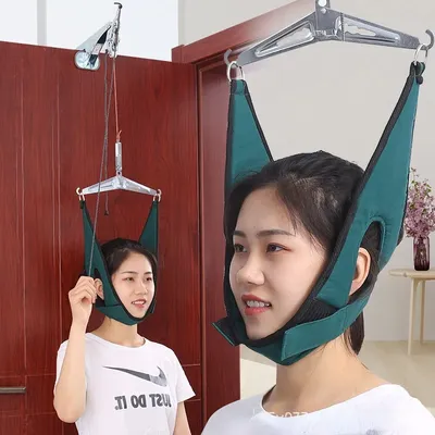 Hanging Cervical Traction Device Soft Neck Stretching Belt Pain Relief Metal Bracket Chiropractic Neck Traction Cushion
