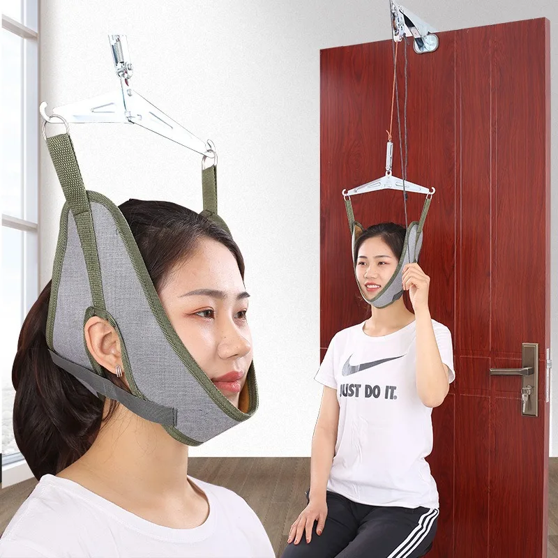 Hanging Cervical Traction Device Soft Neck Stretching Belt Pain Relief Metal Bracket Chiropractic Neck Traction Cushion