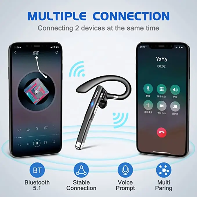 Hanging Ear Wireless Bluetooth Headset 5.1 Hands-free ENC Call Noise Reduction Driving Single Ear Business Headphones Hanging Ear Wireless Bluetooth Headset 5.1 Hands-free ENC Call Noise Reduction Driving Single Ear Business Headphones