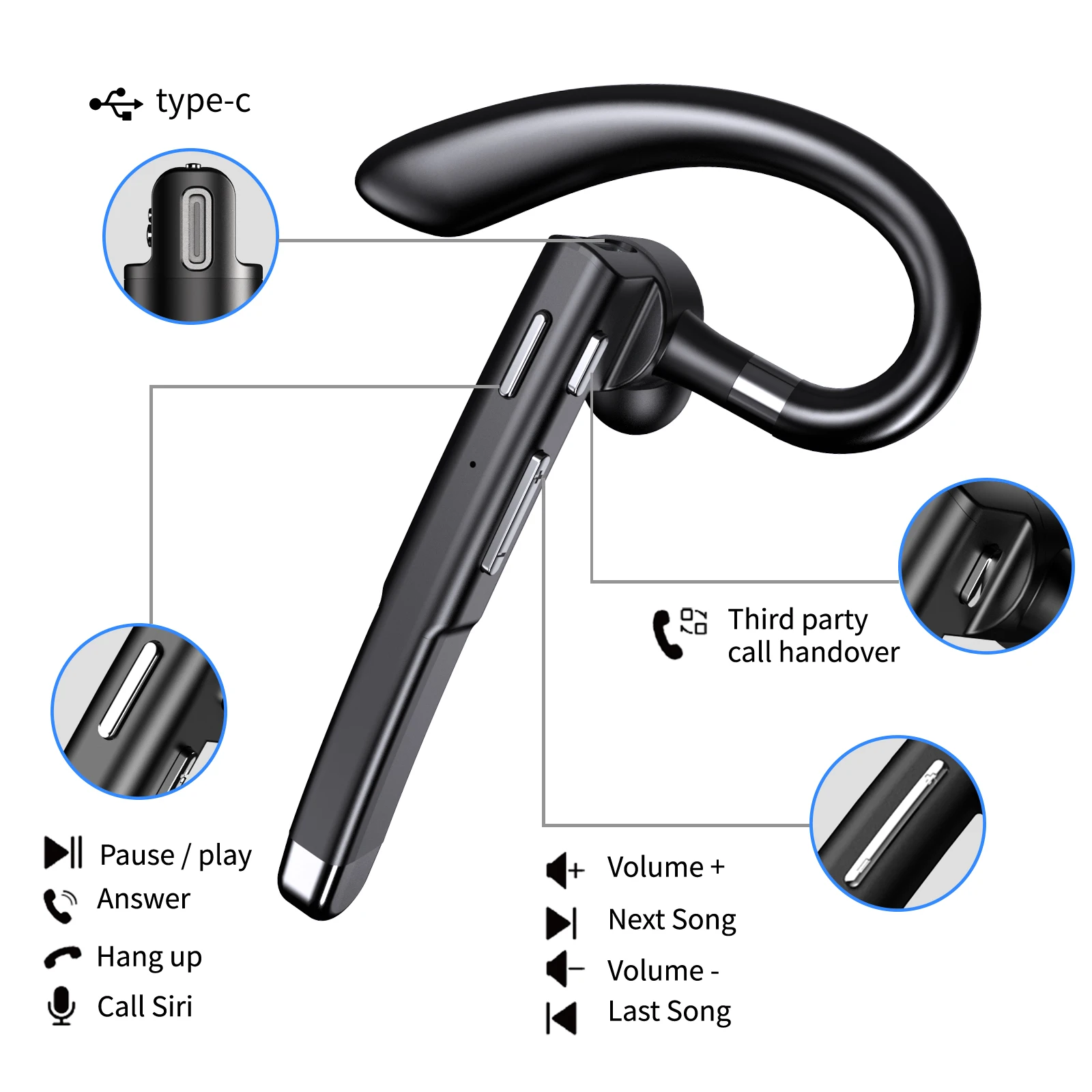 Hanging Ear Wireless Bluetooth Headset 5.1 Hands-free ENC Call Noise Reduction Driving Single Ear Business Headphones Hanging Ear Wireless Bluetooth Headset 5.1 Hands-free ENC Call Noise Reduction Driving Single Ear Business Headphones