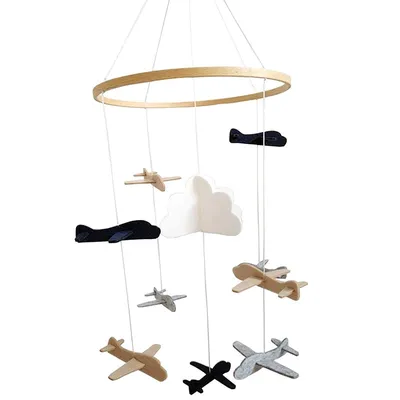 Hanging Felt and Wood Airplane Mobile