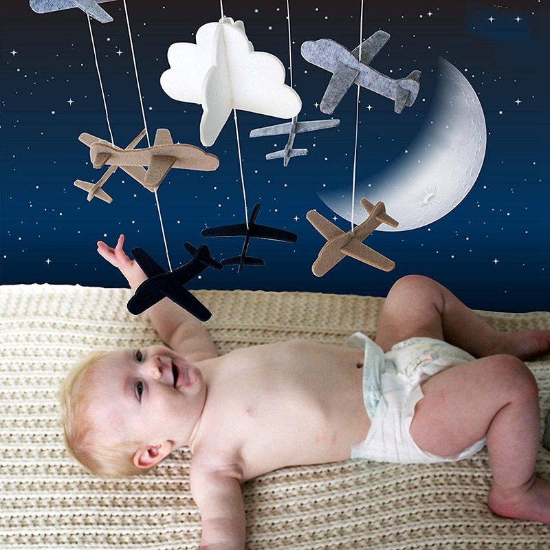 Hanging Felt and Wood Airplane Mobile
