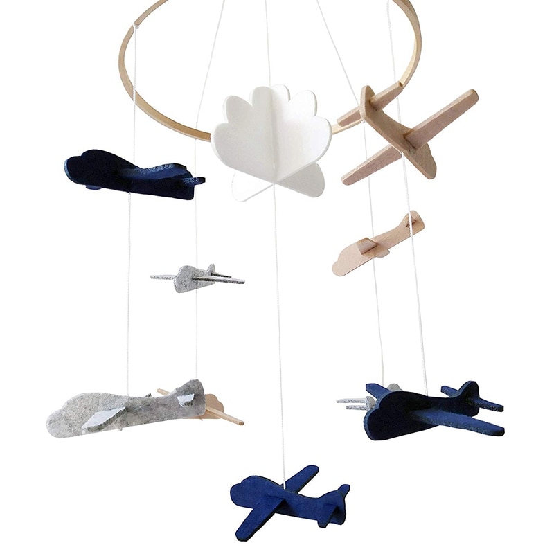 Hanging Felt and Wood Airplane Mobile