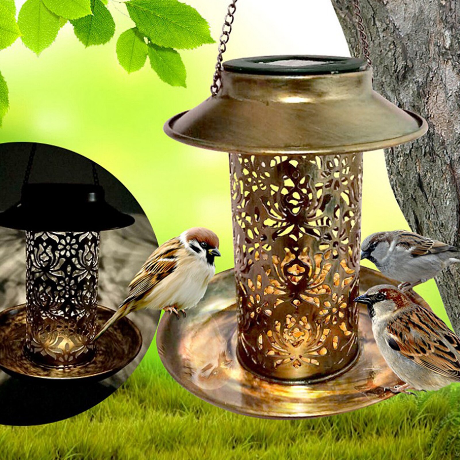 Hanging Iron Solar Bird Feeder Hanging Iron Solar Bird Feeder