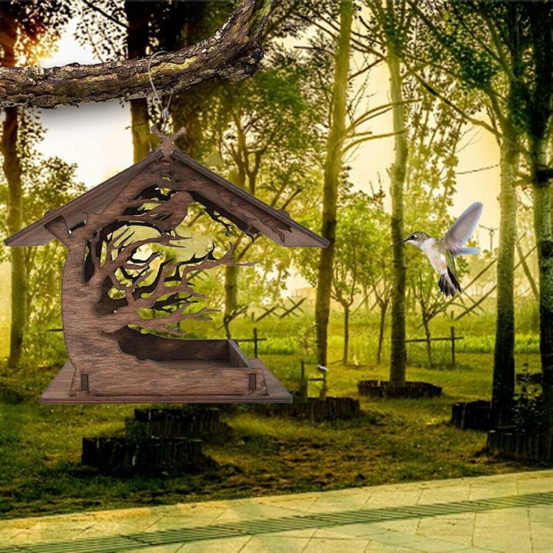 Hanging Wooden Bird House Feeder