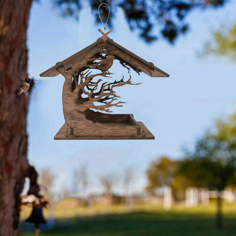 Hanging Wooden Bird House Feeder