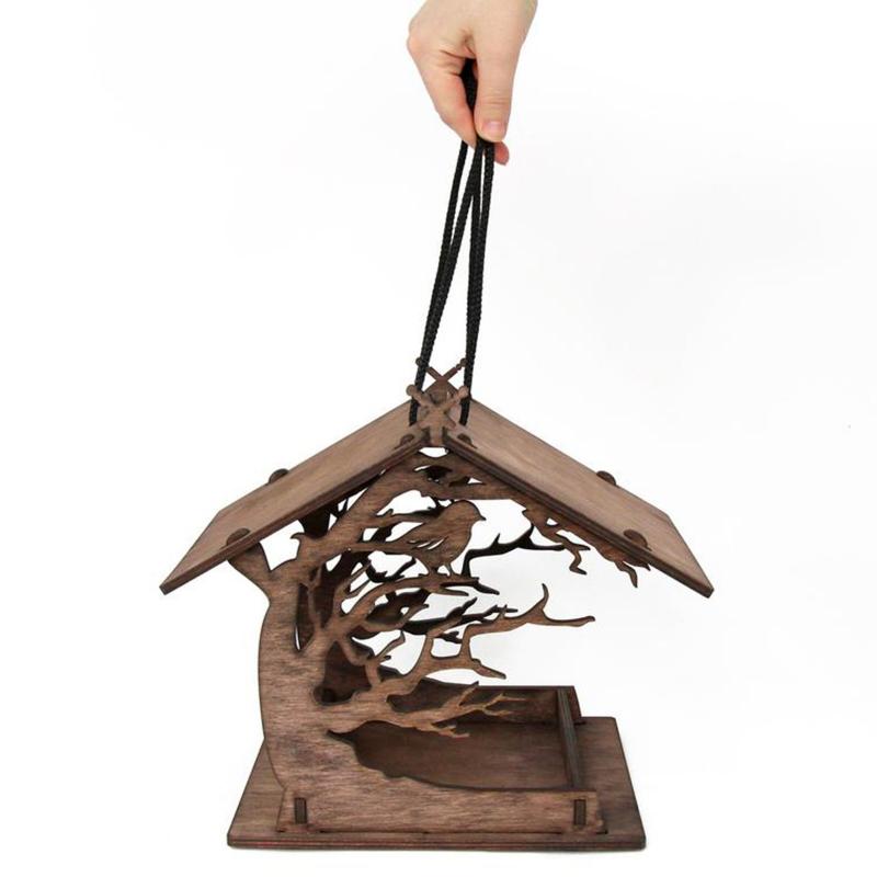 Hanging Wooden Bird House Feeder