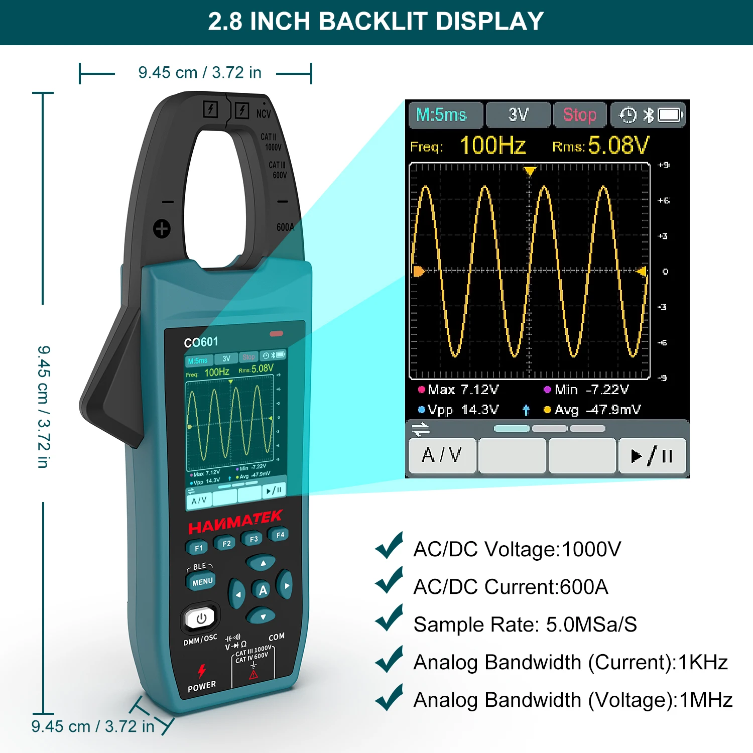 Hanmatek Clamp Meter With Oscilloscope 2.8-inch TFT AC/DC Voltage And Current Waveform Measurement Bluetooth Recorder