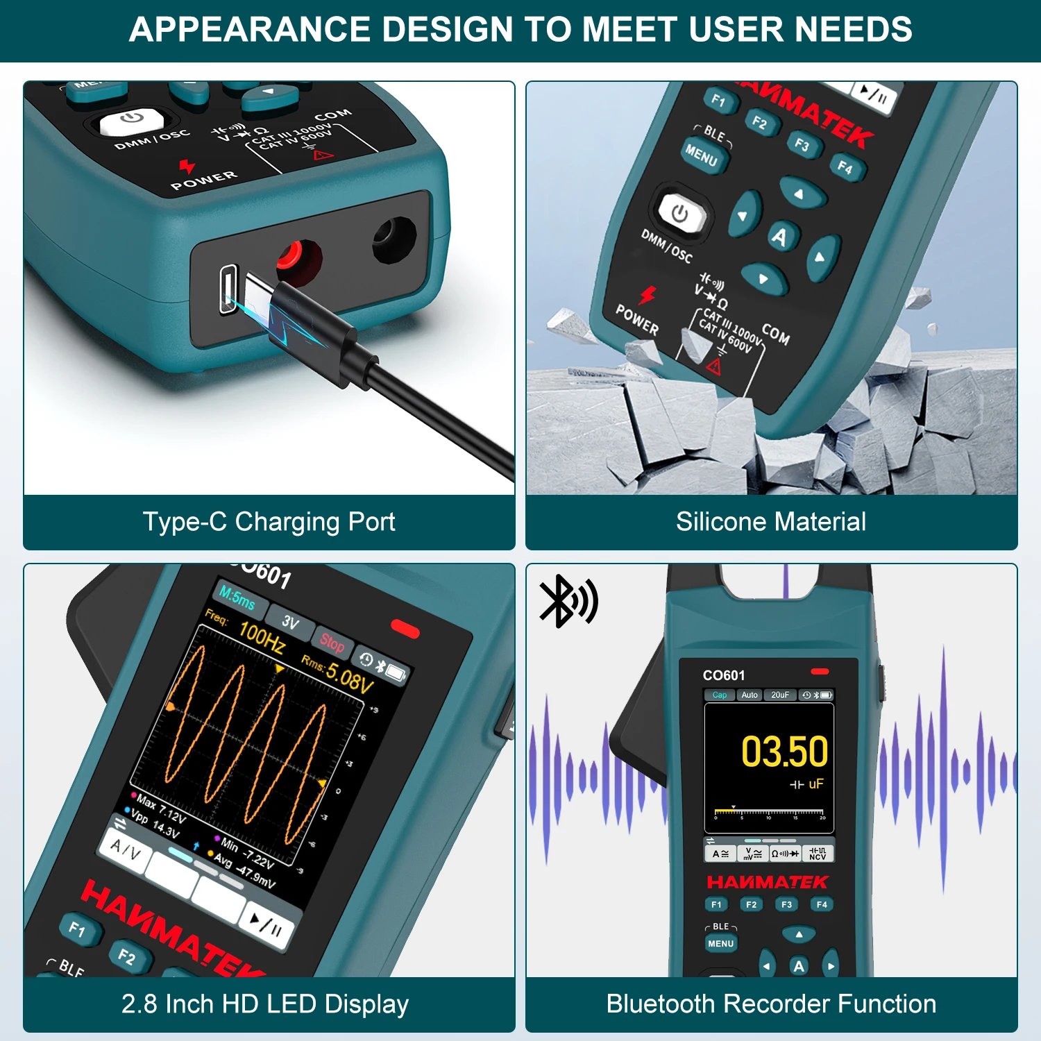 Hanmatek Clamp Meter With Oscilloscope 2.8-inch TFT AC/DC Voltage And Current Waveform Measurement Bluetooth Recorder