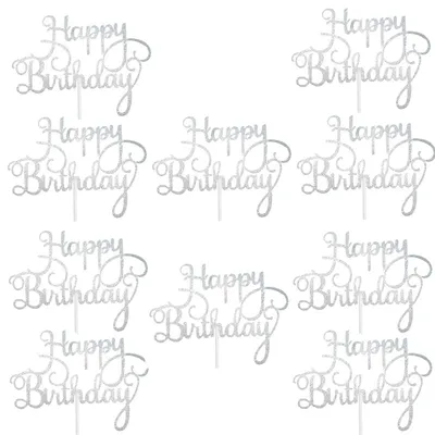 Happy Birthday Cake Toppers Glitter Decor (10 pcs) Happy Birthday Cake Toppers Glitter Decor (10 pcs)