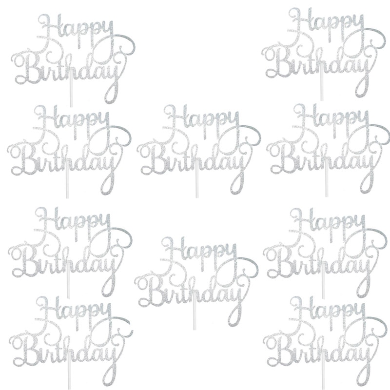 Happy Birthday Cake Toppers Glitter Decor (10 pcs) Happy Birthday Cake Toppers Glitter Decor (10 pcs)