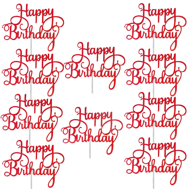 Happy Birthday Cake Toppers Glitter Decor (10 pcs) Happy Birthday Cake Toppers Glitter Decor (10 pcs)