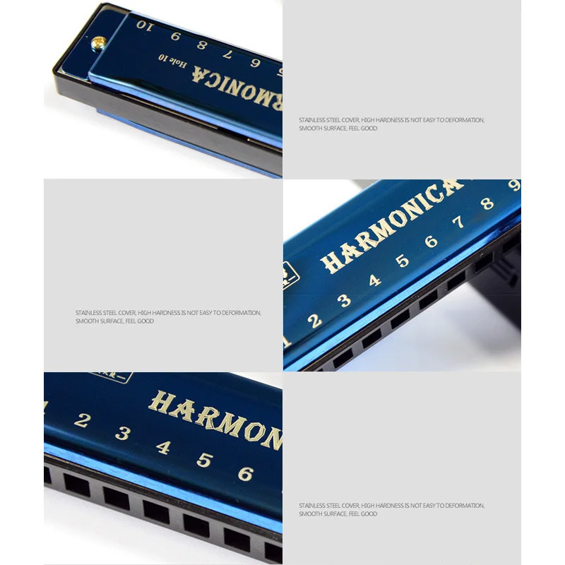 Harmonica Key of C 10 Hole Diatonic Harmonica C with Case for Beginner Students Kids Gift BLUES with case