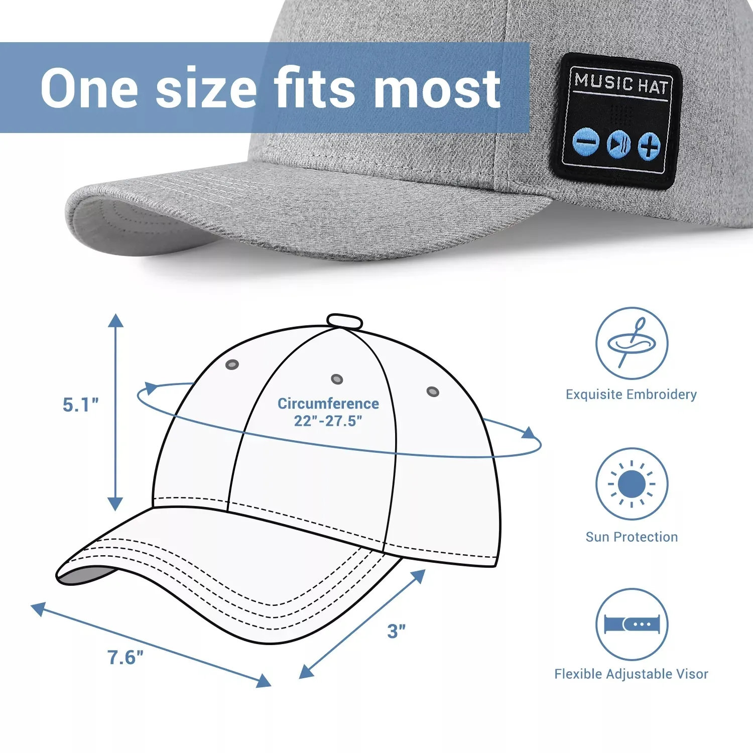Hat with Bluetooth Speaker Adjustable Bluetooth Hat Wireless Smart Speakerphone Cap for Outdoor Sport Baseball Cap with Hat with Bluetooth Speaker Adjustable Bluetooth Hat Wireless Smart Speakerphone Cap for Outdoor Sport Baseball Cap with