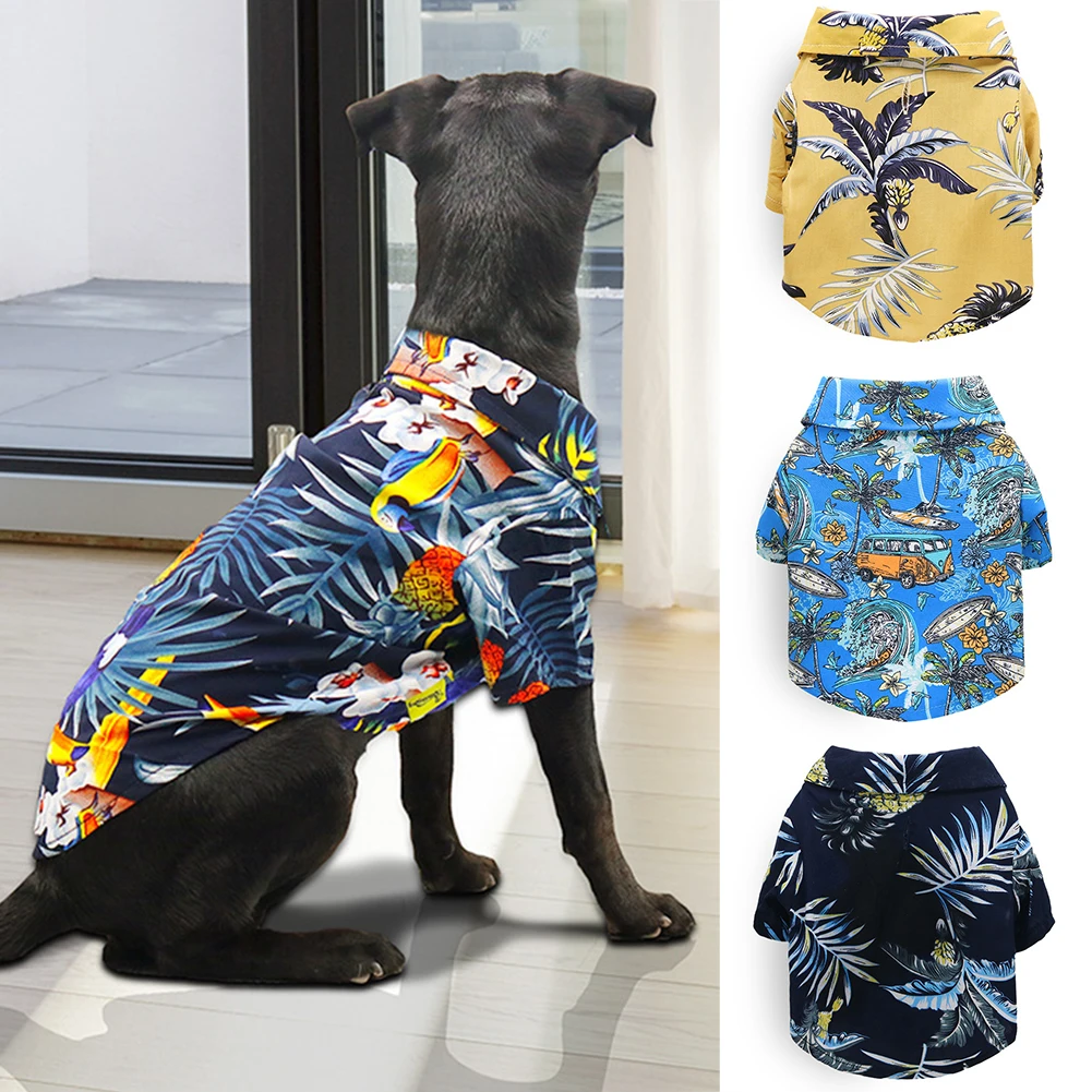 Hawaiian Style Leaf Printed Pet Beach Shirts Summer Dog Clothes for Puppy Small Large Cat Dog Chihuahua Costume Pets