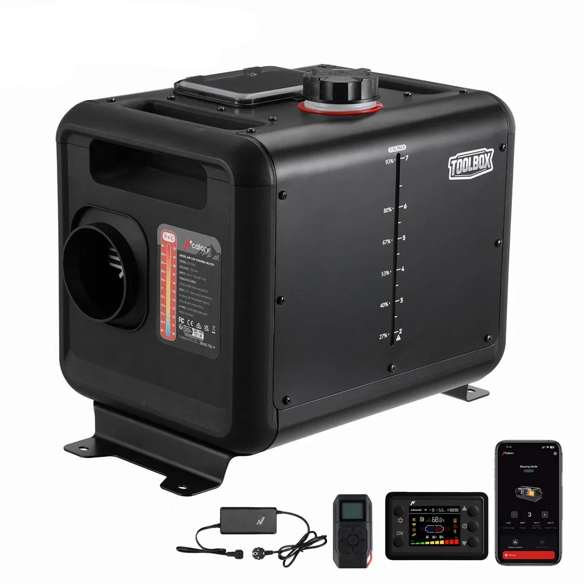 Hcalory Toolbox Max Diesel Air Heater 8KW, 100-240V AC & 12/24V DC Diesel Auxiliary Heater with 7.5L Fuel Tank & CO