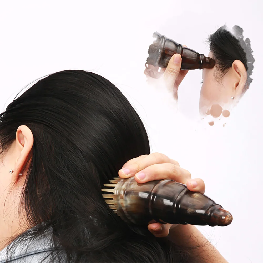 Head Brush Health Massage Comb Chinese Guasha Yak Hoorn Tools Anti-Static Comb for Head Pressure Acupoint Massage