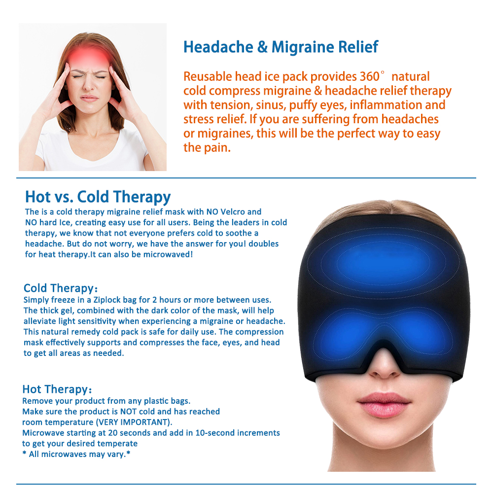Headache Migraine Relief Hat Gel Hot Cold Therapy Headache Relief Cap Stretchable Compress Hood Sinus & Stress Relief Headache Migraine Relief Hat Gel Hot Cold Therapy Headache Relief Cap Stretchable Compress Hood Sinus & Stress Relief