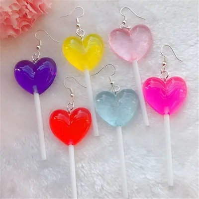 Heart Lollipop Earrings Cute Drop Earrings Heart Lollipop Earrings Cute Drop Earrings