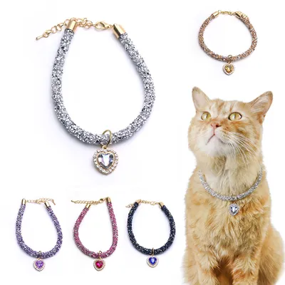Heart Pendant Crystal Cat Collar Heart Pendant Crystal Cat Collar