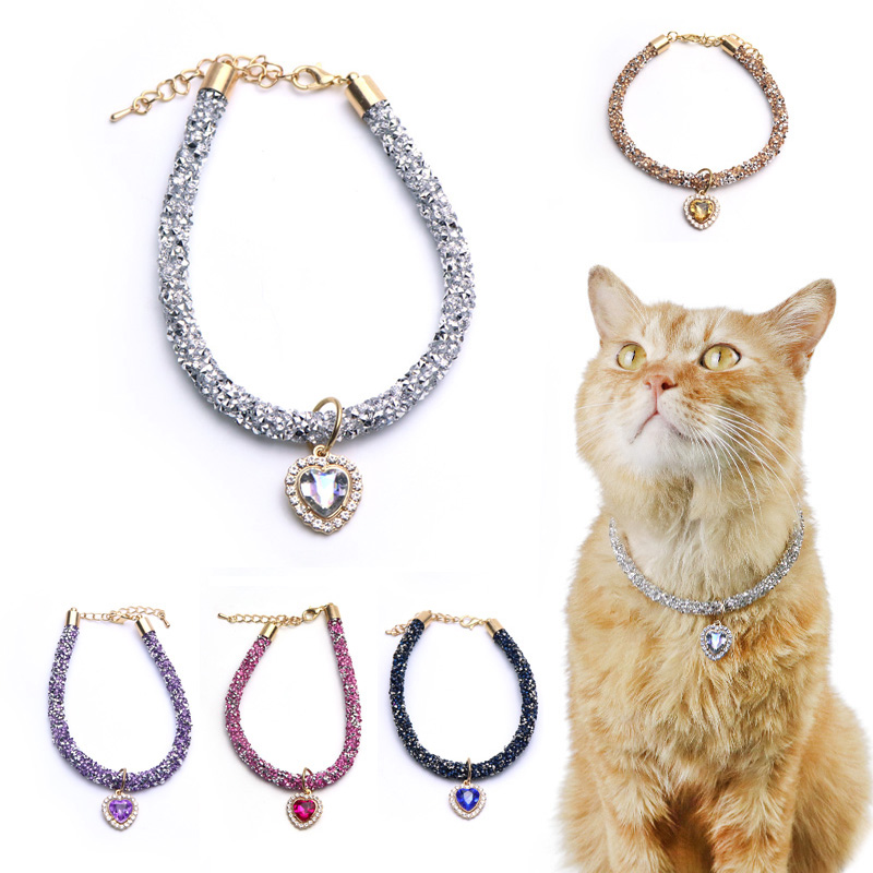Heart Pendant Crystal Cat Collar
