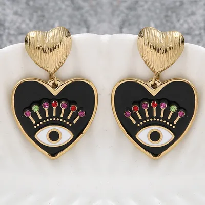 Heart Shaped Evil Eye Drop Earrings Heart Shaped Evil Eye Drop Earrings