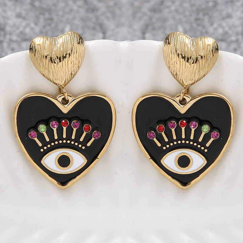 Heart Shaped Evil Eye Drop Earrings