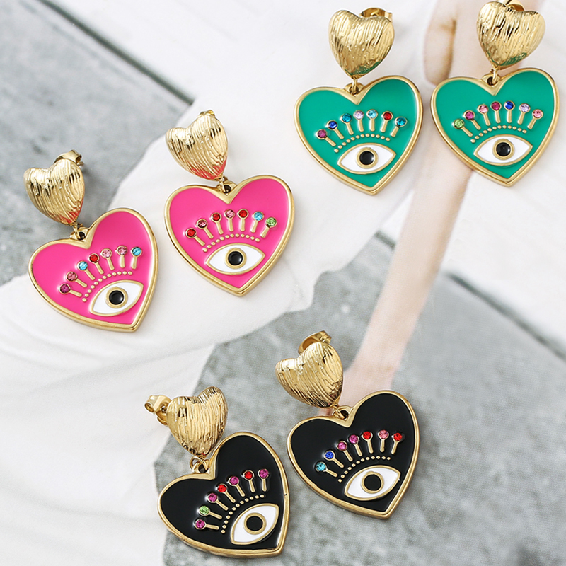 Heart Shaped Evil Eye Drop Earrings Heart Shaped Evil Eye Drop Earrings