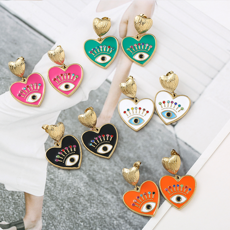 Heart Shaped Evil Eye Drop Earrings Heart Shaped Evil Eye Drop Earrings