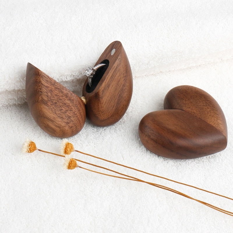 Heart Shaped Wooden Engagement Ring Box