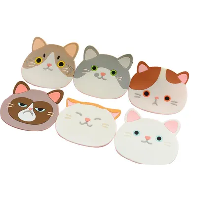 Heat-Resistant Silicone Cat Coasters (6 pcs)