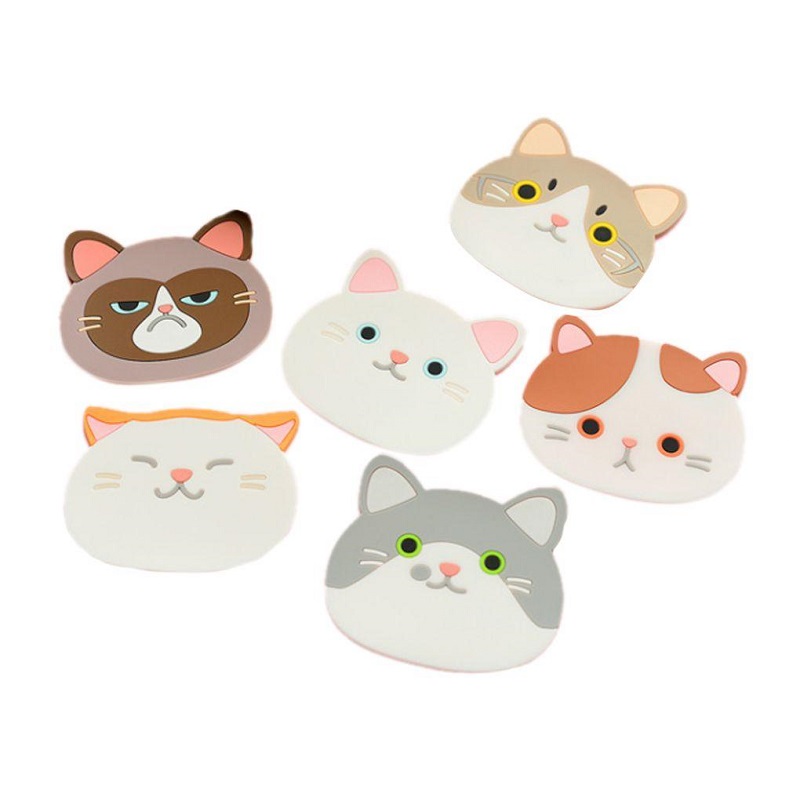 Heat-Resistant Silicone Cat Coasters (6 pcs)