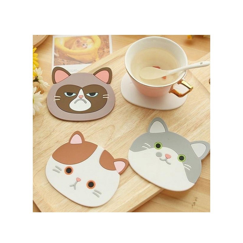 Heat-Resistant Silicone Cat Coasters (6 pcs)