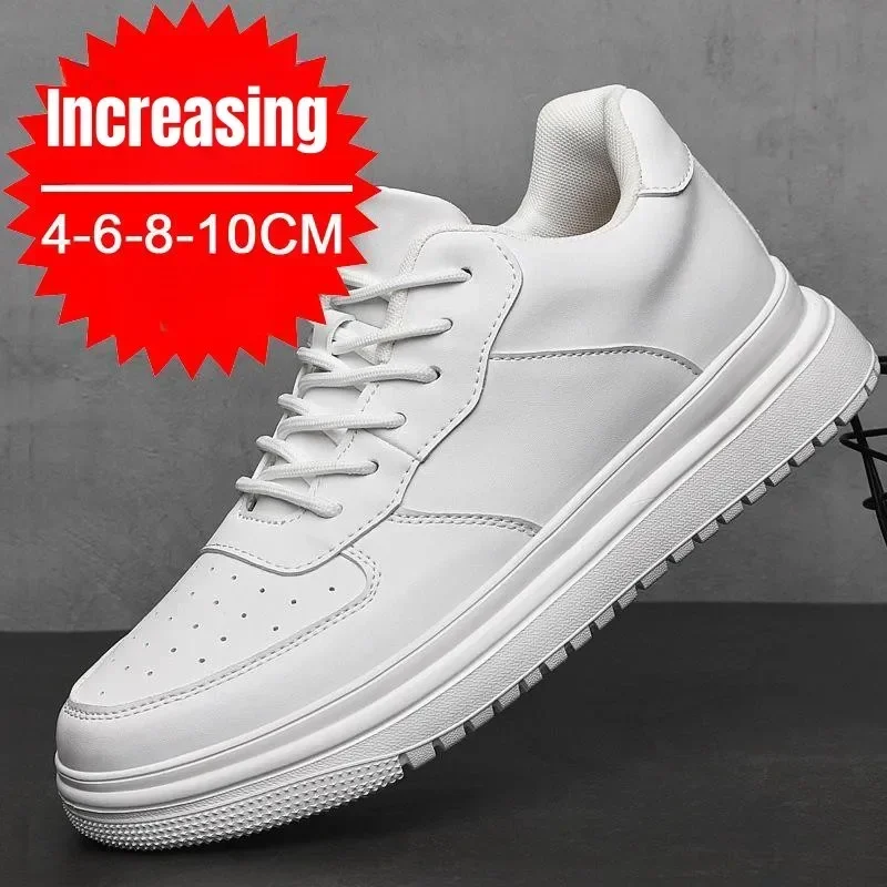 Height Increasing Shoes for Men 10cm Invisible Elevator Sneakers White Leathe Sport Zapatillas De Hombre Big Size 46