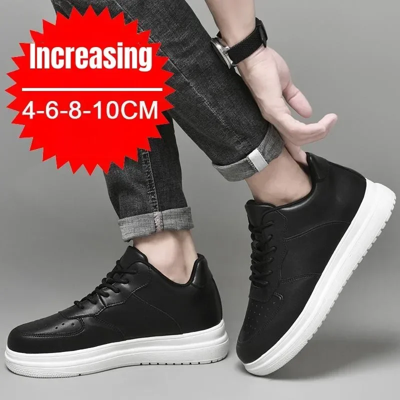 Height Increasing Shoes for Men 10cm Invisible Elevator Sneakers White Leathe Sport Zapatillas De Hombre Big Size 46