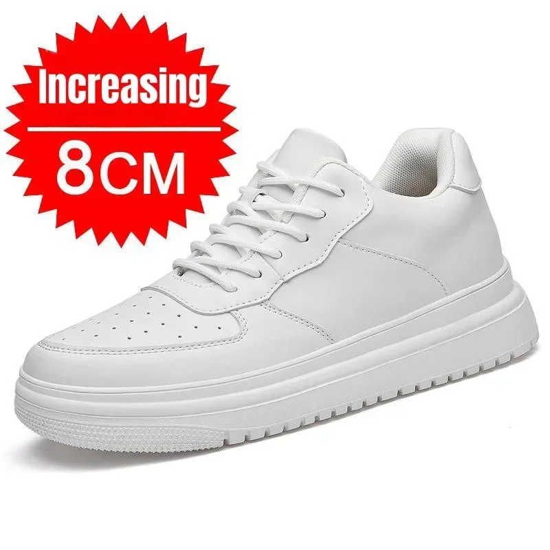Height Increasing Shoes for Men 10cm Invisible Elevator Sneakers White Leathe Sport Zapatillas De Hombre Big Size 46