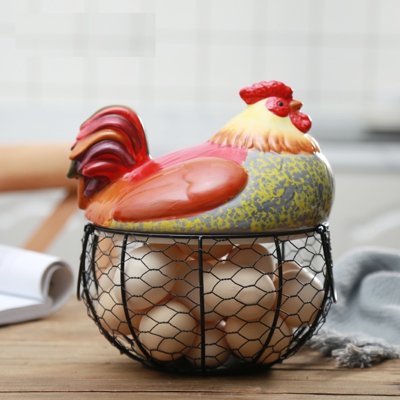 Hen Egg Holder Iron Basket with Ceramic Cover Hen Egg Holder Iron Basket with Ceramic Cover