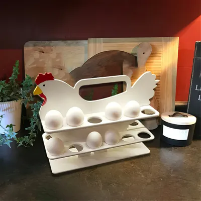 Hen Shaped Wooden Egg Rack
