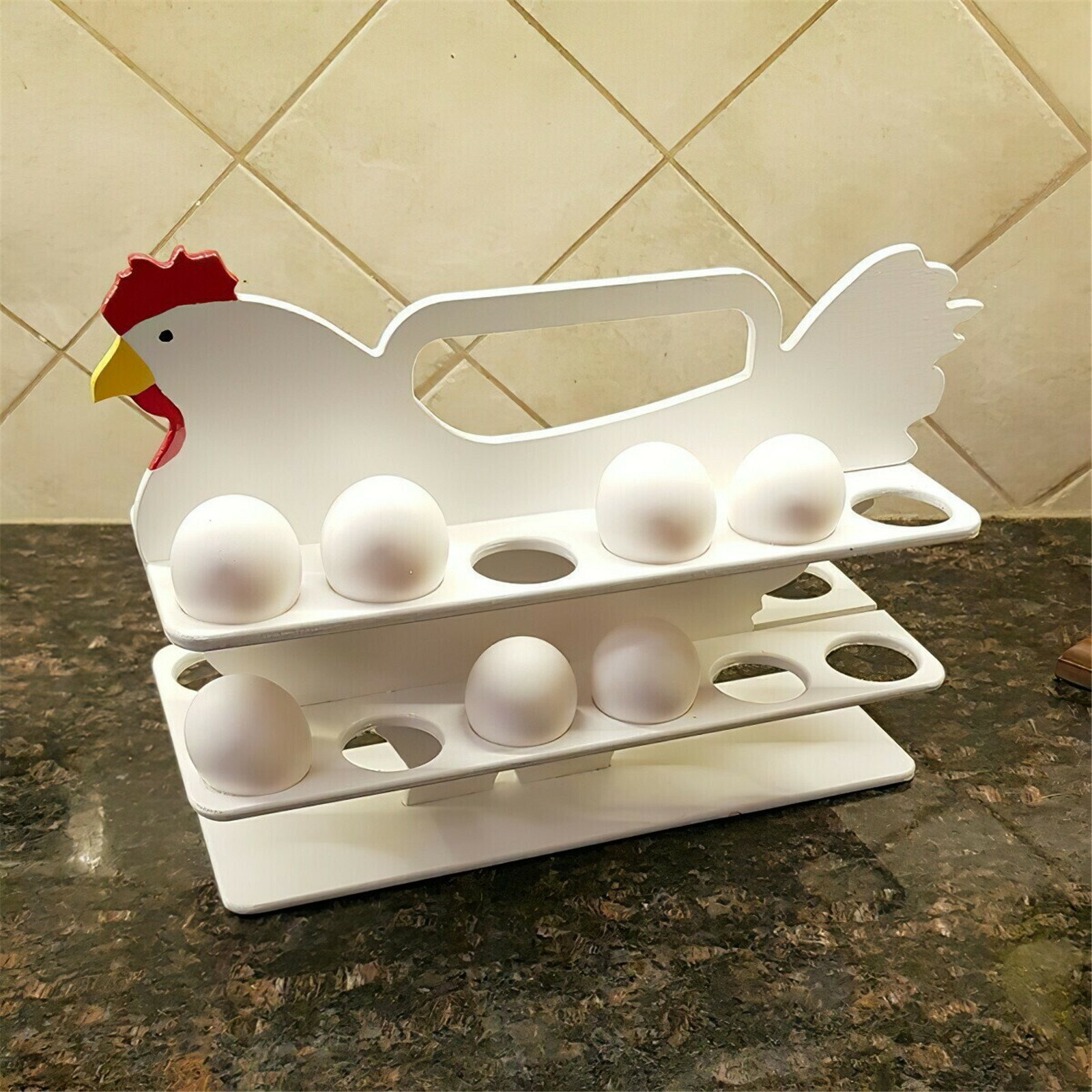 Hen Shaped Wooden Egg Rack