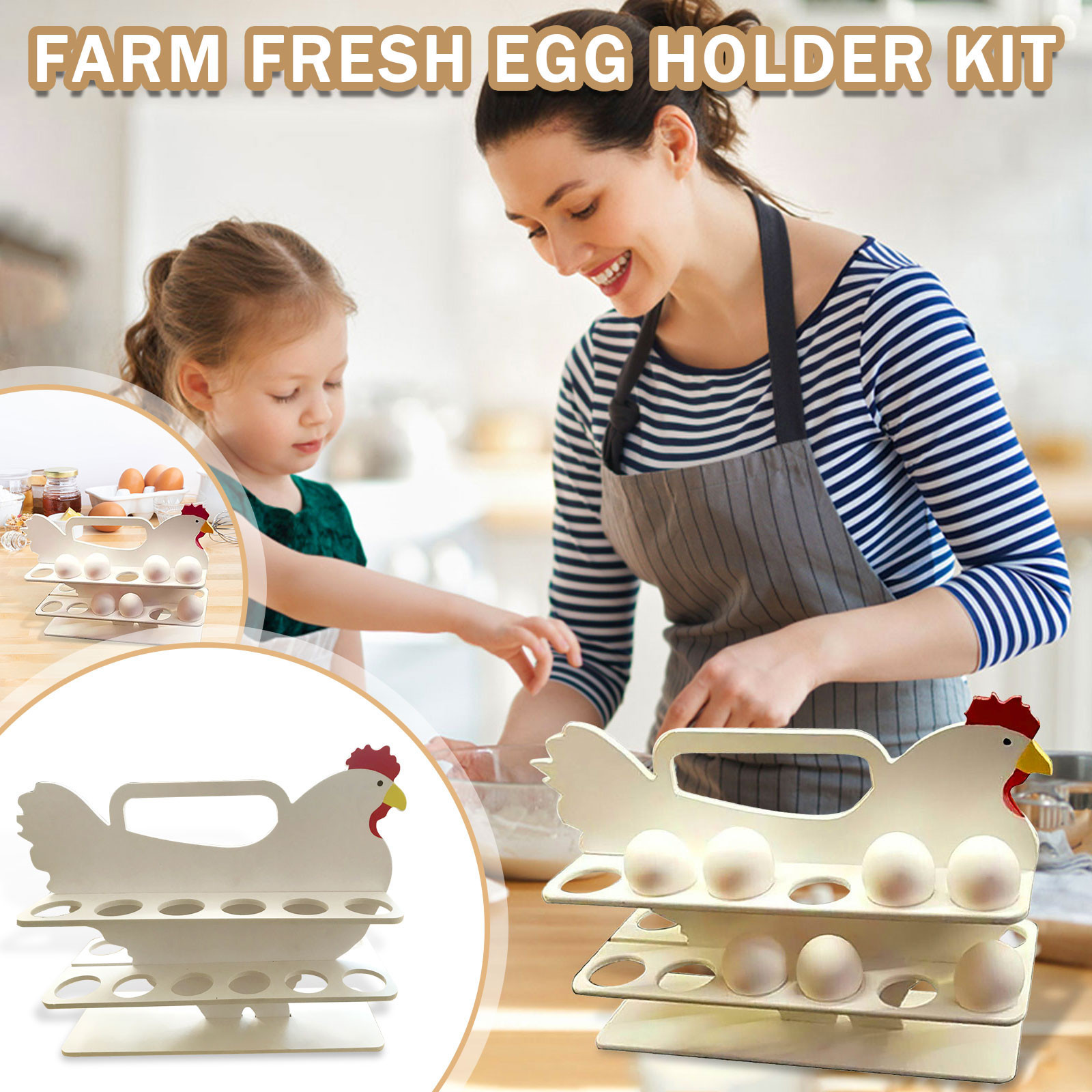 Hen Shaped Wooden Egg Rack